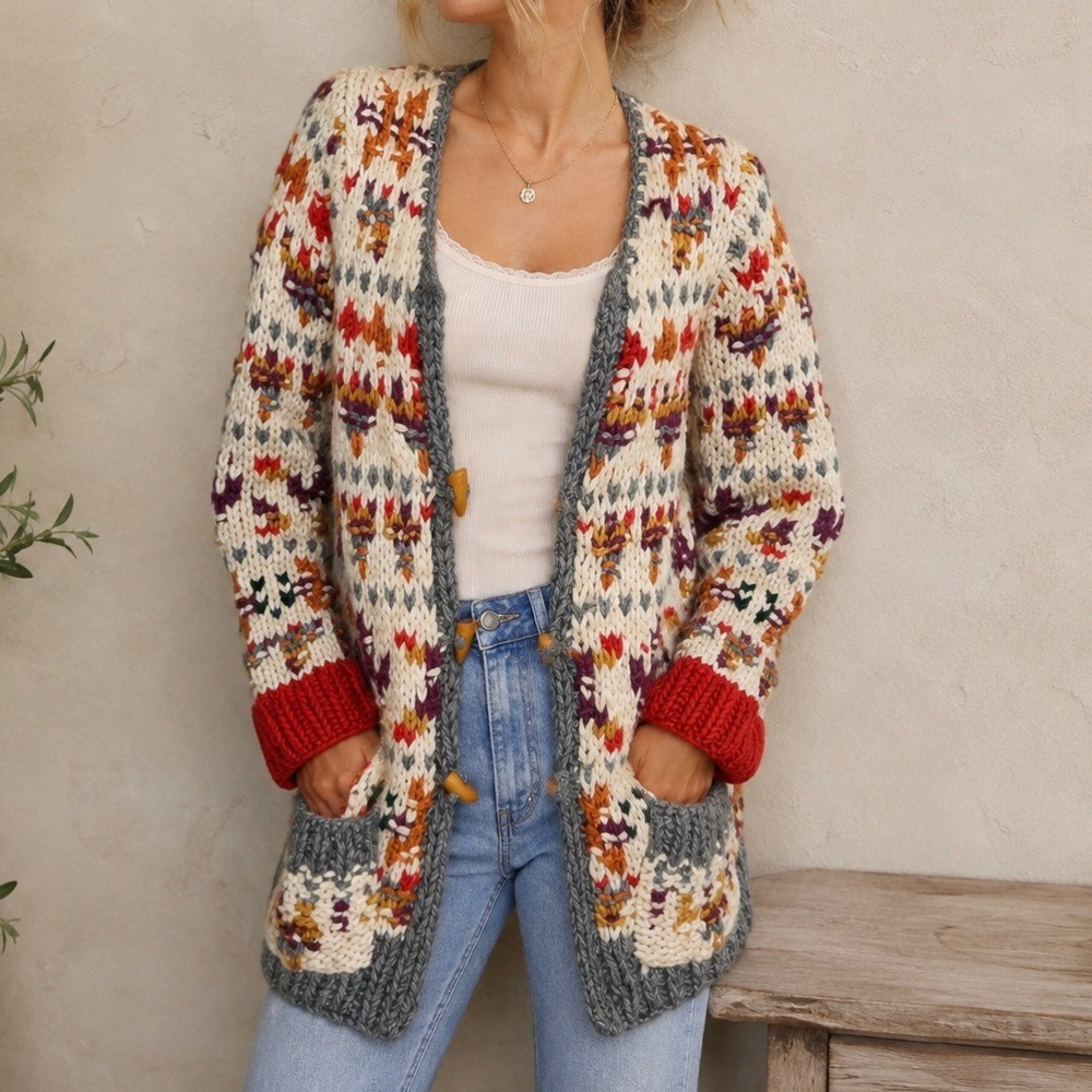 Anthropologie Sleeping on Snow Cardigan Women's Medium Toggle Chunky Boho